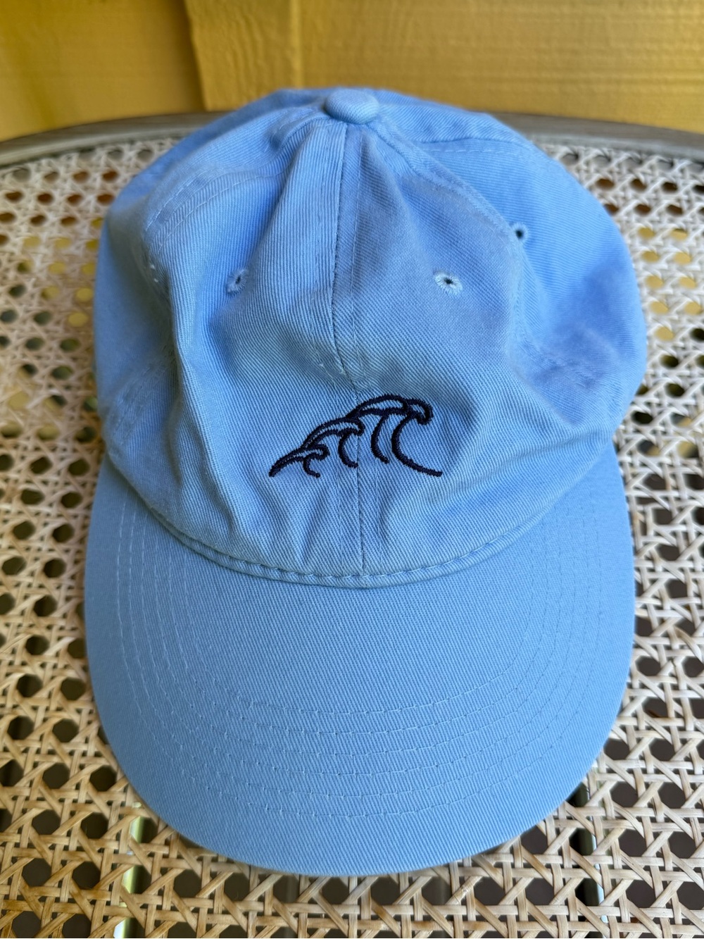 Ocean Wave Embroidered Hat Light Blue Cotton Adjustable Baseball Cap